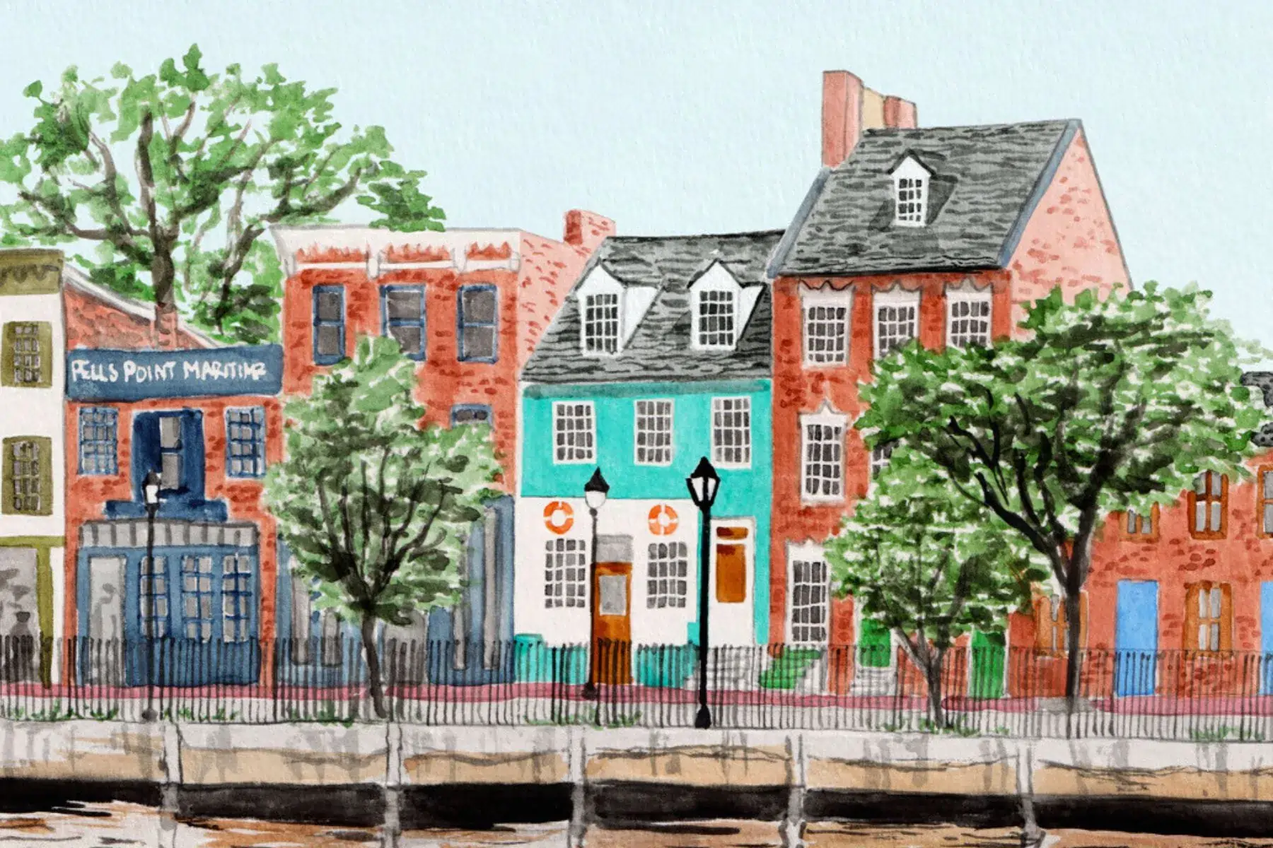 Fells Point watercolor illustration